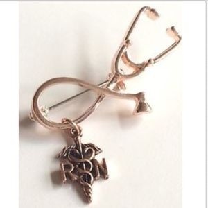 Rose Gold Nurse RN Caduceus Pin Brooch Stethoscope Registered Nurse Graduation